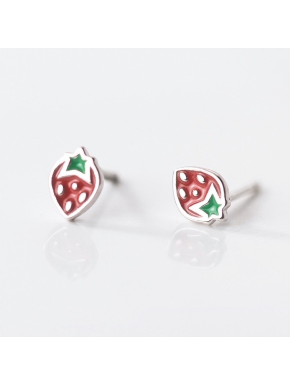 BOUTIQUE Sterling Silver Strawberry Dainty Minimalist Stud Post Earrings